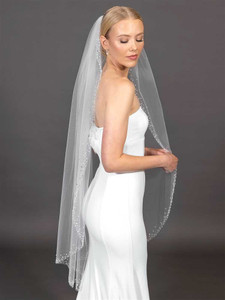 Crystal and Pearl Beaded Knee Length Wedding Veil V4715 Crystal and Pearl Beaded Knee Length Wedding Veil V4715