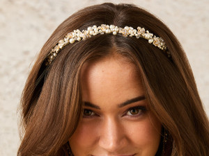 Gold Plated Floral Pearl Bridal Headband Tiara Envogue T2519 Gold Plated Floral Pearl Bridal Headband Tiara Envogue T2519