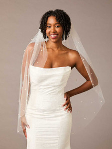 Scattered Pearl Fingertip Wedding Veil V2586SF Scattered Pearl Fingertip Wedding Veil V2586SF
