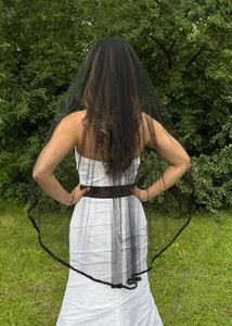 Black Fingertip Length Wedding Veil with Black Bugle Bead Edge Black Fingertip Length Wedding Veil with Black Bugle Bead Edge