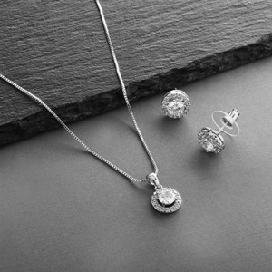 Silver Platinum Plated Halo CZ Bridal and Prom Jewelry Set Silver Platinum Plated Halo CZ Bridal and Prom Jewelry Set