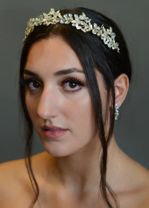Gold Plated Crystal Leaf Bridal Headband Elena Designs E979 Gold Plated Crystal Leaf Bridal Headband Elena Designs E979