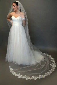 Elena Designs E1353 Frosted Lace Cathedral Wedding Veil Elena Designs E1353 Frosted Lace Cathedral Wedding Veil