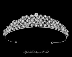 1" High Rhinestone and Crystal Wedding Tiara in Silver Plating 1" High Rhinestone and Crystal Wedding Tiara in Silver Plating