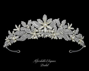 Pearl and Rhinestone Floral Wedding and Quinceanera Tiara Pearl and Rhinestone Floral Wedding and Quinceanera Tiara
