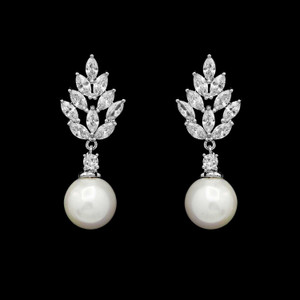 Pearl and CZ Silver or Gold Plated Pierced Wedding Earrings Pearl and CZ Silver or Gold Plated Pierced Wedding Earrings