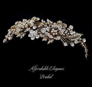 Elegant Pearl and CZ Wedding Headband in Silver or Gold Plating Elegant Pearl and CZ Wedding Headband in Silver or Gold Plating