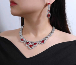 Ornate 3A CZ Crystal Ruby Red Wedding Jewelry Set Ornate 3A CZ Crystal Ruby Red Wedding Jewelry Set