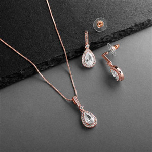 14K Rose Gold Plated Pear CZ Bridal Jewelry Set 14K Rose Gold Plated Pear CZ Bridal Jewelry Set