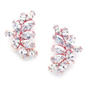14K Rose Gold CZ Marquis Cluster Wedding Earrings - Pierced or Clip 14K Rose Gold CZ Marquis Cluster Wedding Earrings - Pierced or Clip