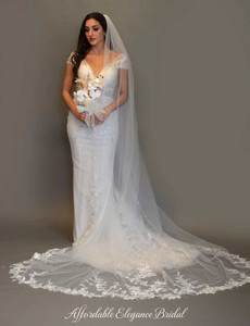 Beaded Floral Vine Lace Royal Cathedral Wedding Veil Elena E1365 Beaded Floral Vine Lace Royal Cathedral Wedding Veil Elena E1365