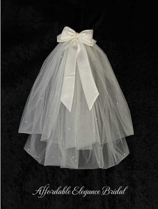 Two Layer Pearl Wedding Veil with Bow CF920 Two Layer Pearl Wedding Veil with Bow CF920