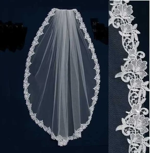 Beaded Venise Lace Fingertip Length Wedding Veil C234 - Sale!