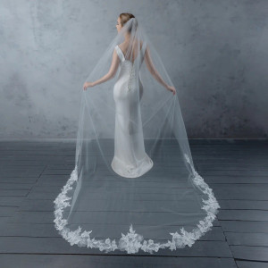 Romantic Cathedral Wedding Veil with Beaded Lace V6231C Romantic Cathedral Wedding Veil with Beaded Lace V6231C