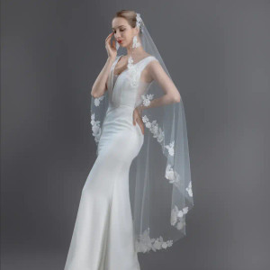 Beaded Lace Mantilla Style Waltz Wedding Veil V6219M Beaded Lace Mantilla Style Waltz Wedding Veil V6219M