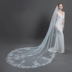 Lace Royal Cathedral Wedding Veil with 3D Flowers Lace Royal Cathedral Wedding Veil with 3D Flowers