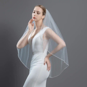 Frosted Bugle Bead and Pearl Beaded Fingertip Wedding Veil Frosted Bugle Bead and Pearl Beaded Fingertip Wedding Veil