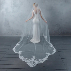 Scalloped Royal Cathedral Wedding Veil with Beaded Lace Scalloped Royal Cathedral Wedding Veil with Beaded Lace