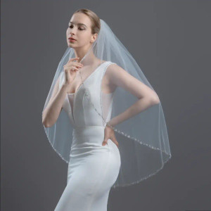 Pearl and Sequin Beaded Fingertip Wedding Veil V6391 Pearl and Sequin Beaded Fingertip Wedding Veil V6391