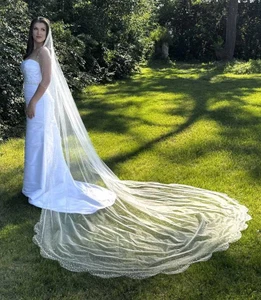 Mantilla Royal Cathedral Wedding Veil with Pearl and Crystal Scatter