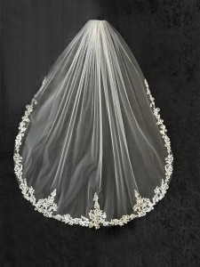 Waltz Length Alencon Lace Wedding Veil with Swirly Leaf Design Waltz Length Alencon Lace Wedding Veil with Swirly Leaf Design