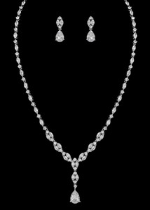 Brilliant CZ Wedding Jewelry Set in Silver Plating ne4012 Brilliant CZ Wedding Jewelry Set in Silver Plating ne4012