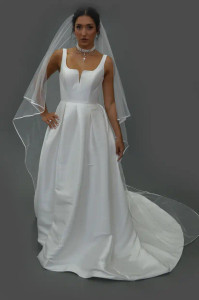 Two Layer Satin Bias Trim Chapel Wedding Veil E1609 Two Layer Satin Bias Trim Chapel Wedding Veil E1609