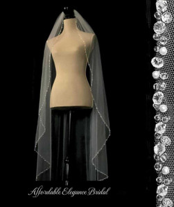 Pearl and All Clear Crystal Beaded Cathedral Wedding Veil V3297C