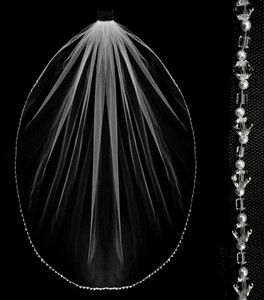 Pearl and All Clear Crystal Beaded Cathedral Wedding Veil