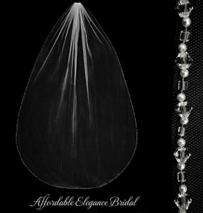 Pearl and All Clear Crystal Beaded Cathedral Wedding Veil