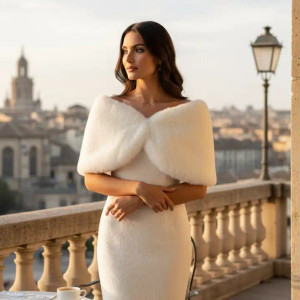 Luxe Ivory Faux Fur Bridal Stole Wrap 3810
