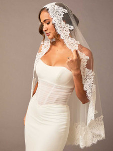 Fingertip Chantilly Lace Mantilla Wedding Veil Envogue V2694SF