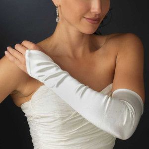 Fingerless Opera Length Satin Bridal Gloves in White or Ivory
