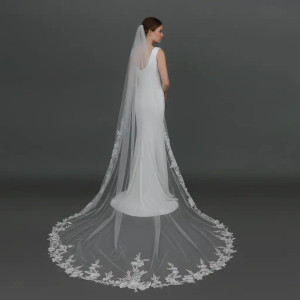 Sequined Rose Lace Cathedral Wedding Veil V6277
