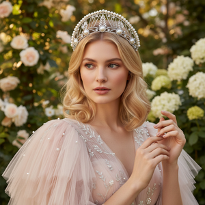 Vintage Inspired Pearl and Crystal Wedding Tiara Crown hp5006