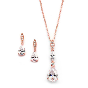 CZ Drop Rose Gold Plated Wedding Jewelry