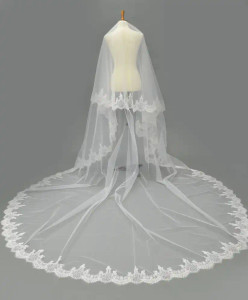 Two Layer Lace Regal Cathedral Drop Wedding Veil E1640