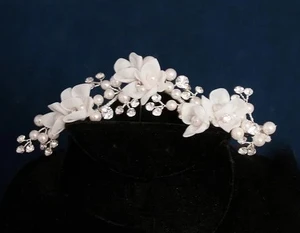 Bridal Hair Clip with Organza Flowers, Pearls and Crystals 