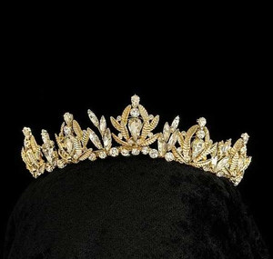 Gold Plated Leafy Design Rhinestone Wedding Tiara