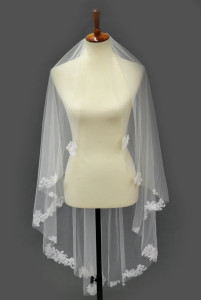 Cascade Lace Semi Waltz Wedding Veil Elena E1656