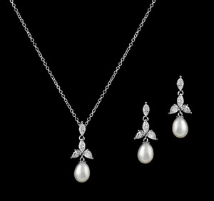 CZ and Freshwater Pearl Wedding Jewelry Set ne346
