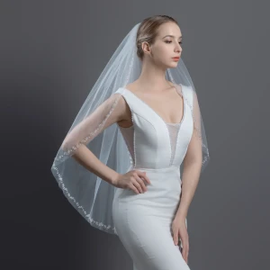  Pearl and Crystal Beaded Vine Fingertip Wedding Veil V6369