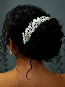 Crystal Leaf Wedding Headband in Silver E290H