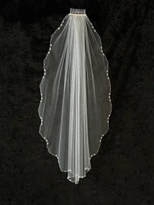 Crystal Beaded Wavy Scallop Knee Length Wedding Veil C638