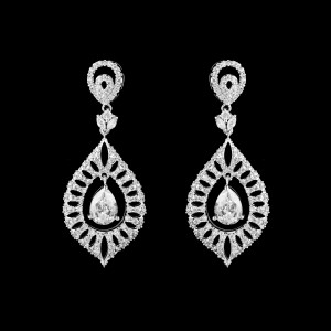 CZ Wedding Earrings with Brilliant Teardrop Center