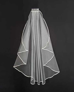 Angel Cut Knee Length Wedding Veil with Satin Ribbon Edge