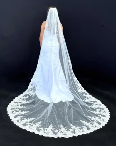 Beaded Chantilly Lace Royal Cathedral Wedding Veil CF958