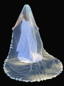 Leafy Sequined Lace Royal Cathedral Wedding Veil CF656