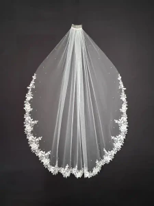 Pearl Beaded Lace Waltz Wedding Veil C652