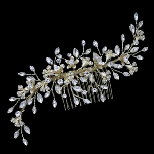 Light Gold Floral Crystal Bridal Comb c6271